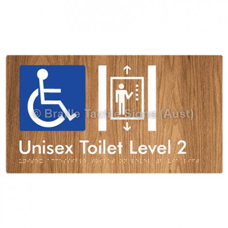 Braille Sign Unisex Accessible Toilet on Level 2 Via Lift - Braille Tactile Signs (Aust) - BTS276-02-wdg - Fully Custom Signs - Fast Shipping - High Quality - Australian Made &amp; Owned