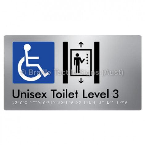 Braille Sign Unisex Accessible Toilet on Level 3 Via Lift - Braille Tactile Signs (Aust) - BTS276-03-aliS - Fully Custom Signs - Fast Shipping - High Quality - Australian Made &amp; Owned