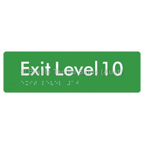 Braille Sign Exit Level 10 - Braille Tactile Signs (Aust) - BTS278-10-grn - Fully Custom Signs - Fast Shipping - High Quality - Australian Made &amp; Owned