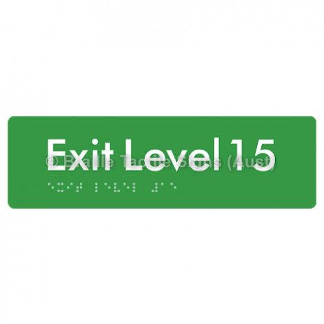 Braille Sign Exit Level 15 - Braille Tactile Signs (Aust) - BTS278-15-grn - Fully Custom Signs - Fast Shipping - High Quality - Australian Made &amp; Owned