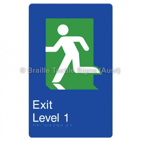 Braille Sign Fire Exit Level 1 - Braille Tactile Signs (Aust) - BTS279-01-blu - Fully Custom Signs - Fast Shipping - High Quality - Australian Made &amp; Owned