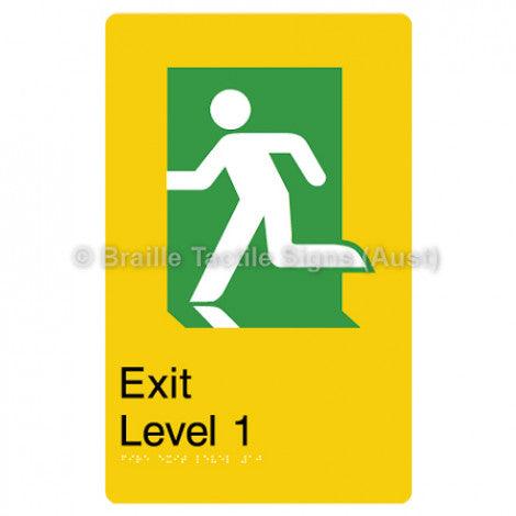 Braille Sign Fire Exit Level 1 - Braille Tactile Signs (Aust) - BTS279-01-yel - Fully Custom Signs - Fast Shipping - High Quality - Australian Made &amp; Owned