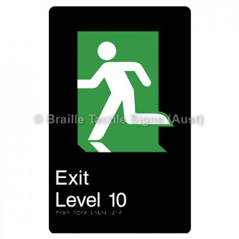 Braille Sign Fire Exit Level 10 - Braille Tactile Signs (Aust) - BTS279-10-blk - Fully Custom Signs - Fast Shipping - High Quality - Australian Made &amp; Owned