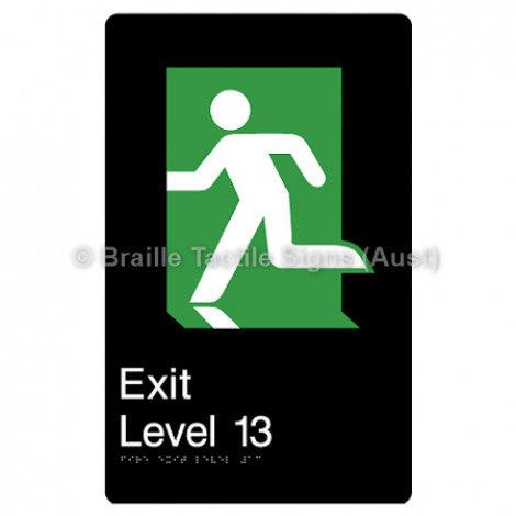 Braille Sign Fire Exit Level 13 - Braille Tactile Signs (Aust) - BTS279-13-blk - Fully Custom Signs - Fast Shipping - High Quality - Australian Made &amp; Owned