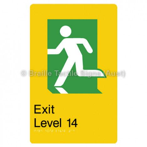 Braille Sign Fire Exit Level 14 - Braille Tactile Signs (Aust) - BTS279-14-yel - Fully Custom Signs - Fast Shipping - High Quality - Australian Made &amp; Owned