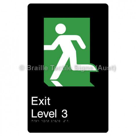 Braille Sign Fire Exit Level 3 - Braille Tactile Signs (Aust) - BTS279-03-blk - Fully Custom Signs - Fast Shipping - High Quality - Australian Made &amp; Owned