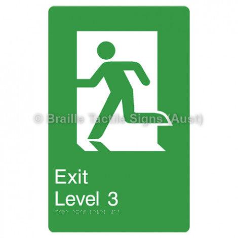 Braille Sign Fire Exit Level 3 - Braille Tactile Signs (Aust) - BTS279-03-grn - Fully Custom Signs - Fast Shipping - High Quality - Australian Made &amp; Owned