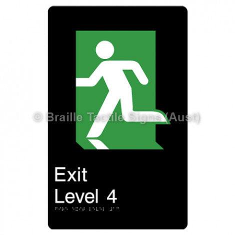 Braille Sign Fire Exit Level 4 - Braille Tactile Signs (Aust) - BTS279-04-blk - Fully Custom Signs - Fast Shipping - High Quality - Australian Made &amp; Owned