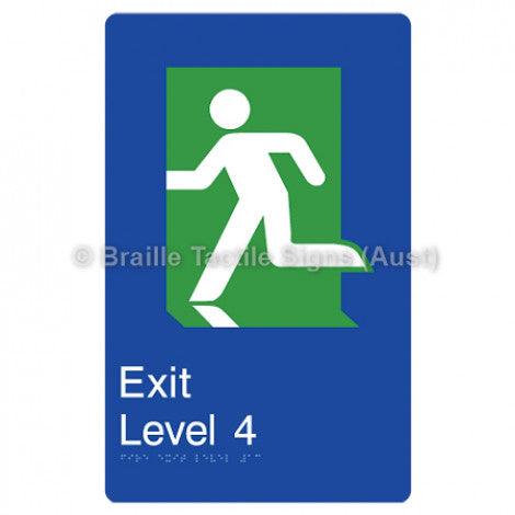 Braille Sign Fire Exit Level 4 - Braille Tactile Signs (Aust) - BTS279-04-blu - Fully Custom Signs - Fast Shipping - High Quality - Australian Made &amp; Owned