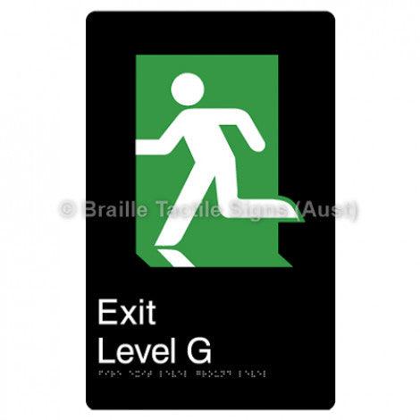 Braille Sign Fire Exit Level Ground - Braille Tactile Signs (Aust) - BTS279-G-blk - Fully Custom Signs - Fast Shipping - High Quality - Australian Made &amp; Owned