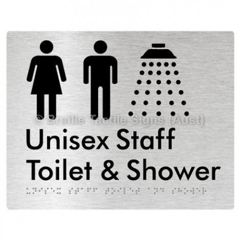 Braille Sign Unisex Staff Toilet & Shower - Braille Tactile Signs (Aust) - BTS281-aliB - Fully Custom Signs - Fast Shipping - High Quality - Australian Made &amp; Owned