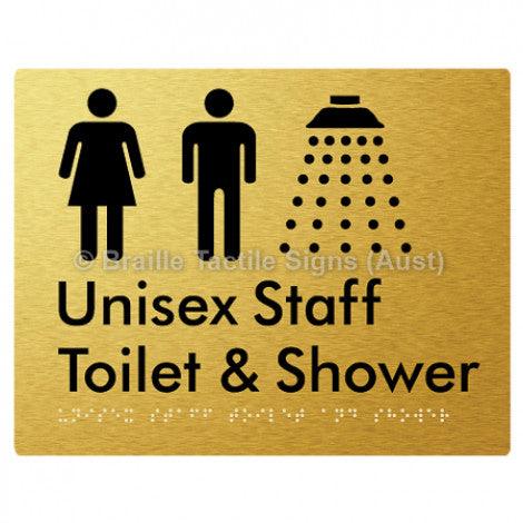 Braille Sign Unisex Staff Toilet & Shower - Braille Tactile Signs (Aust) - BTS281-aliG - Fully Custom Signs - Fast Shipping - High Quality - Australian Made &amp; Owned
