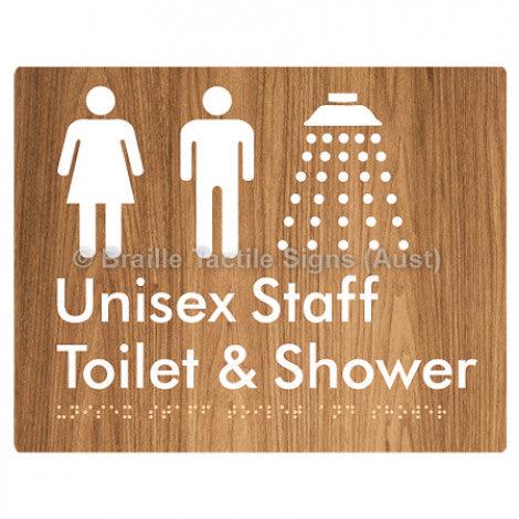 Braille Sign Unisex Staff Toilet & Shower - Braille Tactile Signs (Aust) - BTS281-wdg - Fully Custom Signs - Fast Shipping - High Quality - Australian Made &amp; Owned