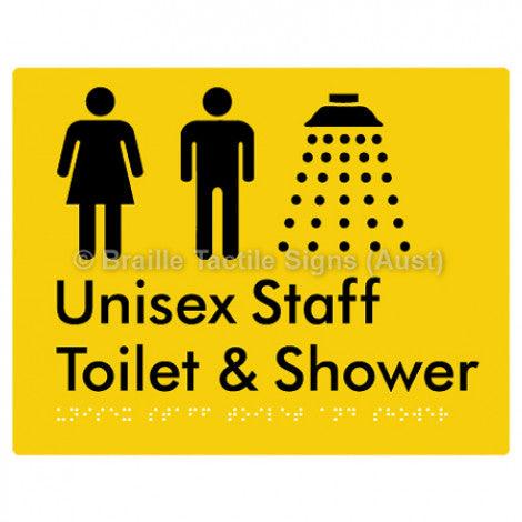 Braille Sign Unisex Staff Toilet & Shower - Braille Tactile Signs (Aust) - BTS281-yel - Fully Custom Signs - Fast Shipping - High Quality - Australian Made &amp; Owned