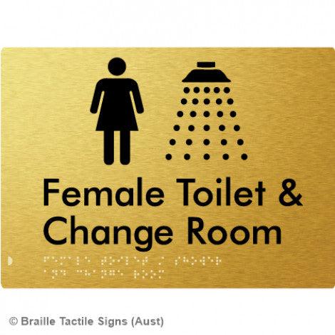 Braille Sign Female Toilet / Shower & Change Room - Braille Tactile Signs (Aust) - BTS282-aliG - Fully Custom Signs - Fast Shipping - High Quality - Australian Made &amp; Owned