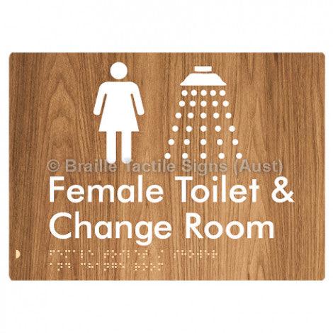 Braille Sign Female Toilet / Shower & Change Room - Braille Tactile Signs (Aust) - BTS282-wdg - Fully Custom Signs - Fast Shipping - High Quality - Australian Made &amp; Owned