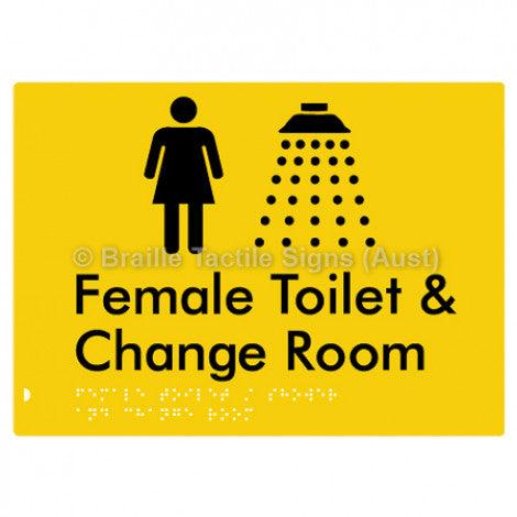 Braille Sign Female Toilet / Shower & Change Room - Braille Tactile Signs (Aust) - BTS282-yel - Fully Custom Signs - Fast Shipping - High Quality - Australian Made &amp; Owned