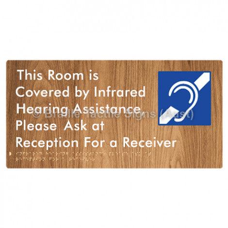 Braille Sign This Room is Covered by Infrared Hearing Assistance, Please Ask at Reception For a Receiver - Braille Tactile Signs (Aust) - BTS289-wdg - Fully Custom Signs - Fast Shipping - High Quality - Australian Made &amp; Owned