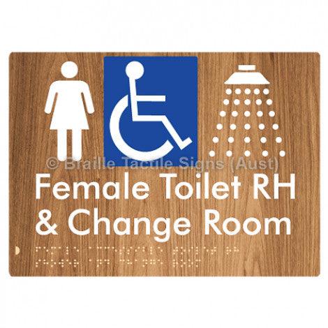 Braille Sign Female Accessible Toilet RH Shower & Change Room - Braille Tactile Signs (Aust) - BTS290RH-wdg - Fully Custom Signs - Fast Shipping - High Quality - Australian Made &amp; Owned