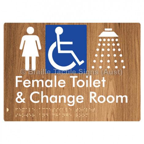 Braille Sign Female Accessible Toilet Shower & Change Room - Braille Tactile Signs (Aust) - BTS290-wdg - Fully Custom Signs - Fast Shipping - High Quality - Australian Made &amp; Owned