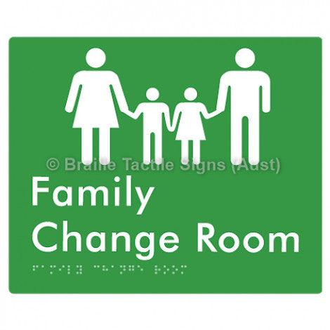 Braille Sign Family Change Room - Braille Tactile Signs (Aust) - BTS293-grn - Fully Custom Signs - Fast Shipping - High Quality - Australian Made &amp; Owned