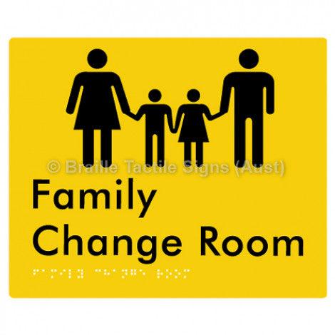 Braille Sign Family Change Room - Braille Tactile Signs (Aust) - BTS293-yel - Fully Custom Signs - Fast Shipping - High Quality - Australian Made &amp; Owned