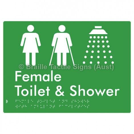 Braille Sign Female Toilet & Shower with Ambulant Facilities - Braille Tactile Signs (Aust) - BTS305-grn - Fully Custom Signs - Fast Shipping - High Quality - Australian Made &amp; Owned