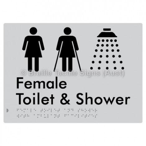 Braille Sign Female Toilet & Shower with Ambulant Facilities - Braille Tactile Signs (Aust) - BTS305-slv - Fully Custom Signs - Fast Shipping - High Quality - Australian Made &amp; Owned