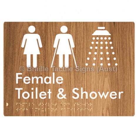 Braille Sign Female Toilet & Shower with Ambulant Facilities - Braille Tactile Signs (Aust) - BTS305-wdg - Fully Custom Signs - Fast Shipping - High Quality - Australian Made &amp; Owned