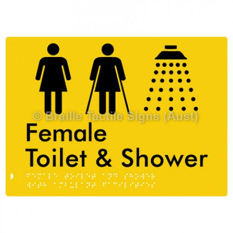 Braille Sign Female Toilet & Shower with Ambulant Facilities - Braille Tactile Signs (Aust) - BTS305-yel - Fully Custom Signs - Fast Shipping - High Quality - Australian Made &amp; Owned