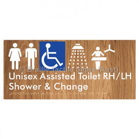 Braille Sign Unisex Assisted Toilet RH/LH Shower and Change - Braille Tactile Signs (Aust) - BTS307RH-LH-wdg - Fully Custom Signs - Fast Shipping - High Quality - Australian Made &amp; Owned