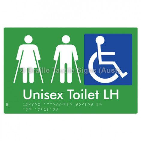 Braille Sign Unisex Accessible Toilet LH and Ambulant - Braille Tactile Signs (Aust) - BTS309LH-grn - Fully Custom Signs - Fast Shipping - High Quality - Australian Made &amp; Owned