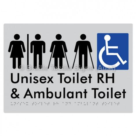 Braille Sign Unisex Accessible Toilet RH and Ambulant Toilet w/ Air Lock - Braille Tactile Signs (Aust) - BTS311RH-AL-slv - Fully Custom Signs - Fast Shipping - High Quality - Australian Made &amp; Owned