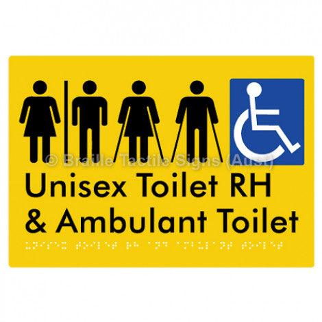 Braille Sign Unisex Accessible Toilet RH and Ambulant Toilet w/ Air Lock - Braille Tactile Signs (Aust) - BTS311RH-AL-yel - Fully Custom Signs - Fast Shipping - High Quality - Australian Made &amp; Owned