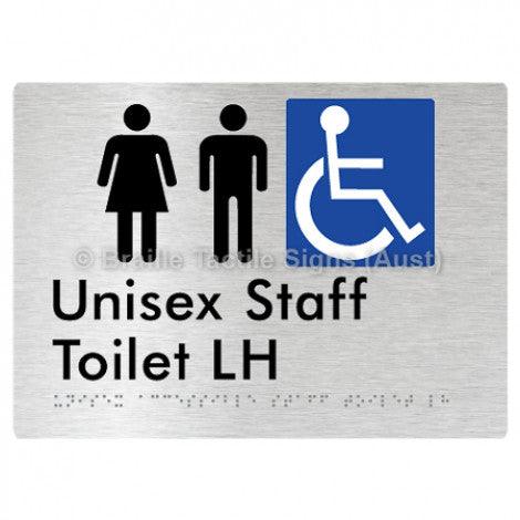 Braille Sign Unisex Accessible Staff Toilet LH - Braille Tactile Signs (Aust) - BTS312LH-aliB - Fully Custom Signs - Fast Shipping - High Quality - Australian Made &amp; Owned