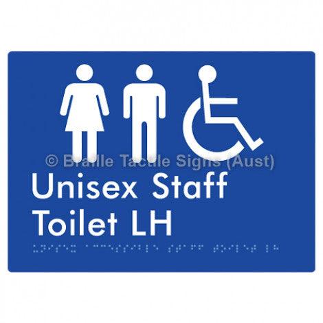 Braille Sign Unisex Accessible Staff Toilet LH - Braille Tactile Signs (Aust) - BTS312LH-blu - Fully Custom Signs - Fast Shipping - High Quality - Australian Made &amp; Owned