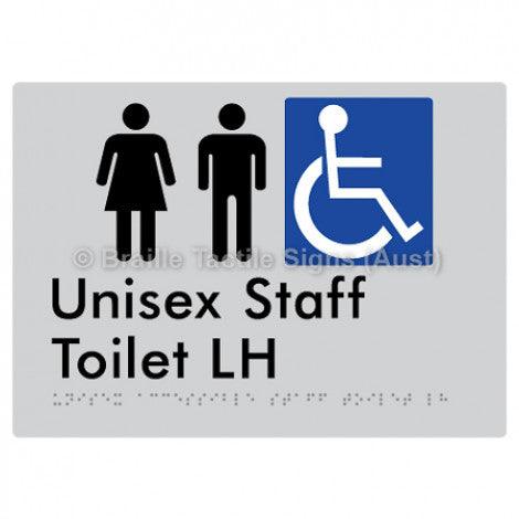 Braille Sign Unisex Accessible Staff Toilet LH - Braille Tactile Signs (Aust) - BTS312LH-slv - Fully Custom Signs - Fast Shipping - High Quality - Australian Made &amp; Owned