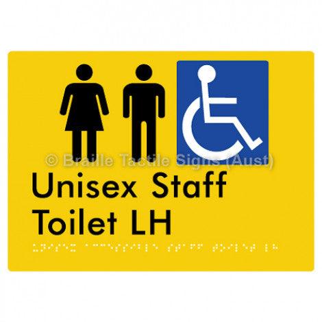 Braille Sign Unisex Accessible Staff Toilet LH - Braille Tactile Signs (Aust) - BTS312LH-yel - Fully Custom Signs - Fast Shipping - High Quality - Australian Made &amp; Owned