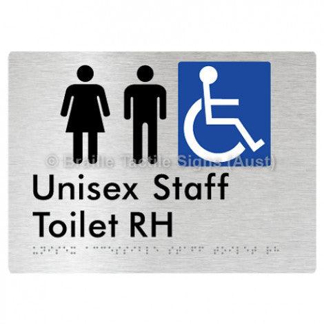 Braille Sign Unisex Accessible Staff Toilet RH - Braille Tactile Signs (Aust) - BTS312RH-aliB - Fully Custom Signs - Fast Shipping - High Quality - Australian Made &amp; Owned