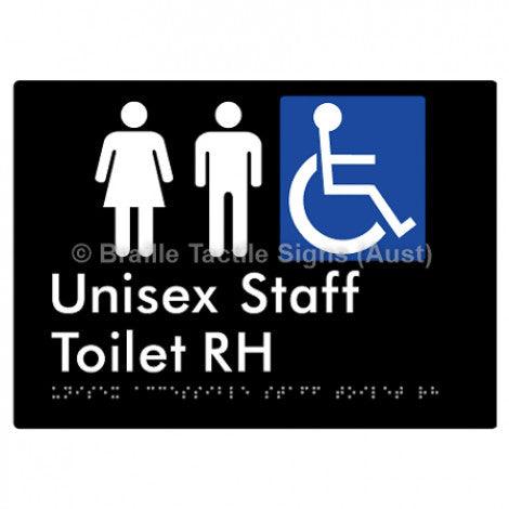 Braille Sign Unisex Accessible Staff Toilet RH - Braille Tactile Signs (Aust) - BTS312RH-blk - Fully Custom Signs - Fast Shipping - High Quality - Australian Made &amp; Owned