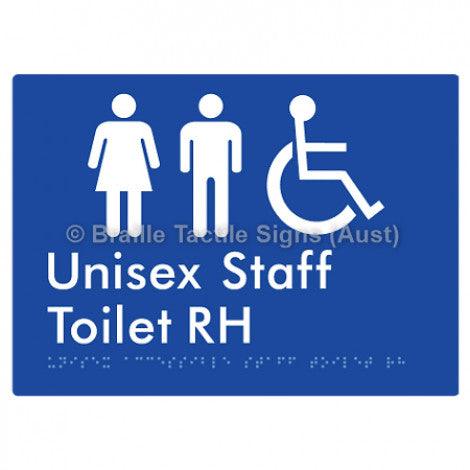 Braille Sign Unisex Accessible Staff Toilet RH - Braille Tactile Signs (Aust) - BTS312RH-blu - Fully Custom Signs - Fast Shipping - High Quality - Australian Made &amp; Owned