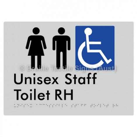 Braille Sign Unisex Accessible Staff Toilet RH - Braille Tactile Signs (Aust) - BTS312RH-slv - Fully Custom Signs - Fast Shipping - High Quality - Australian Made &amp; Owned