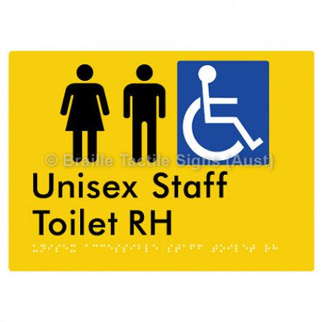 Braille Sign Unisex Accessible Staff Toilet RH - Braille Tactile Signs (Aust) - BTS312RH-yel - Fully Custom Signs - Fast Shipping - High Quality - Australian Made &amp; Owned
