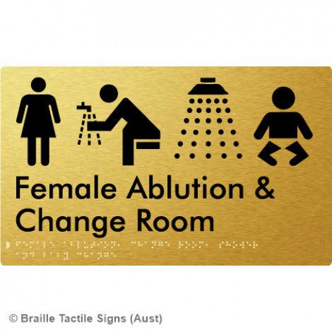 Braille Sign Female Ablution, Change Room, Shower & Baby Change - Braille Tactile Signs (Aust) - BTS321-aliG - Fully Custom Signs - Fast Shipping - High Quality - Australian Made &amp; Owned