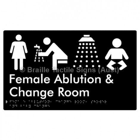 Braille Sign Female Ablution, Change Room, Shower & Baby Change - Braille Tactile Signs (Aust) - BTS321-blk - Fully Custom Signs - Fast Shipping - High Quality - Australian Made &amp; Owned