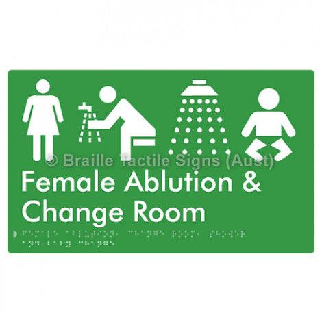 Braille Sign Female Ablution, Change Room, Shower & Baby Change - Braille Tactile Signs (Aust) - BTS321-grn - Fully Custom Signs - Fast Shipping - High Quality - Australian Made &amp; Owned