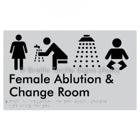 Braille Sign Female Ablution, Change Room, Shower & Baby Change - Braille Tactile Signs (Aust) - BTS321-slv - Fully Custom Signs - Fast Shipping - High Quality - Australian Made &amp; Owned