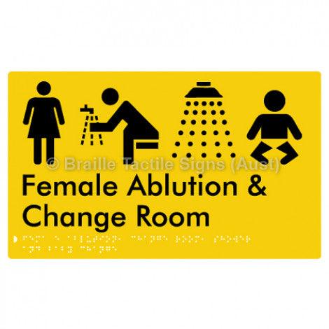 Braille Sign Female Ablution, Change Room, Shower & Baby Change - Braille Tactile Signs (Aust) - BTS321-yel - Fully Custom Signs - Fast Shipping - High Quality - Australian Made &amp; Owned