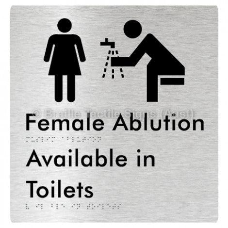 Braille Sign Female Ablution Available in Toilets - Braille Tactile Signs (Aust) - BTS323-aliB - Fully Custom Signs - Fast Shipping - High Quality - Australian Made &amp; Owned
