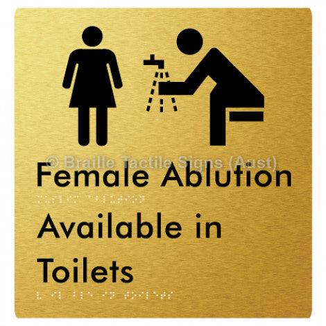 Braille Sign Female Ablution Available in Toilets - Braille Tactile Signs (Aust) - BTS323-aliG - Fully Custom Signs - Fast Shipping - High Quality - Australian Made &amp; Owned
